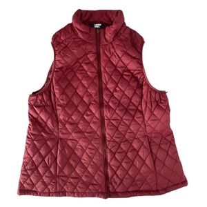 Lands End Womens XXL Burgundy Puffer Vest Diamond Pattern Zipper Pockets NWT NEW